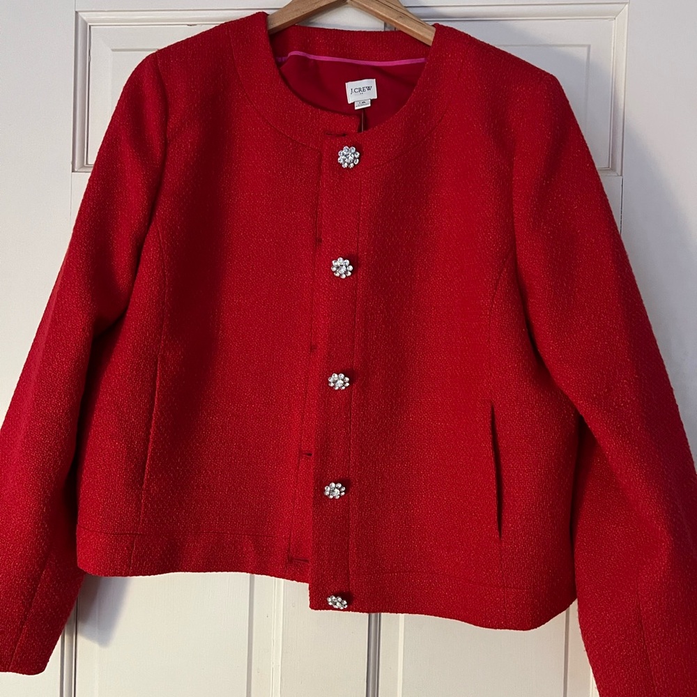 J. Crew Red Tweed Blazer with Rhinestone Buttons -16
